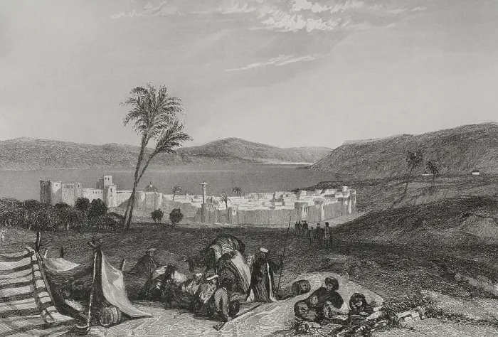 Framed Print : Tiberias and the Sea of Galilee. Engraving by Rouargue