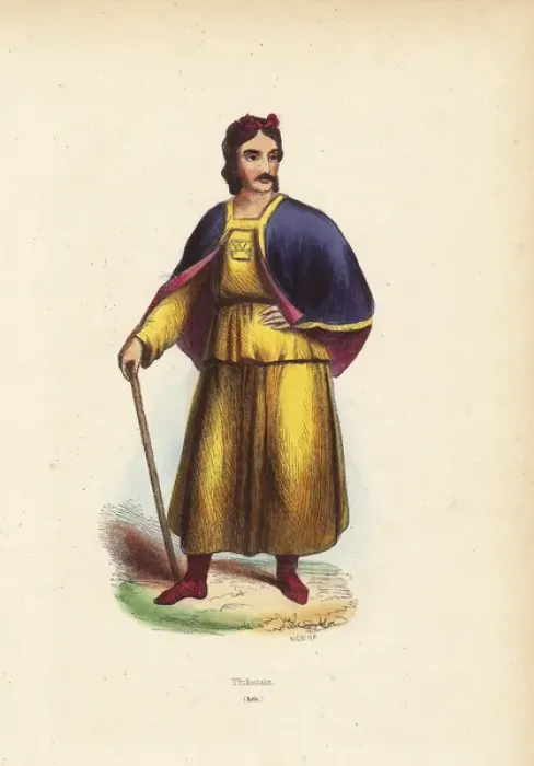 Framed Print : Tibetan man in robes and short cape, carrying a stick Framed Print : Tibetan man in robes and short cape, carrying a stick