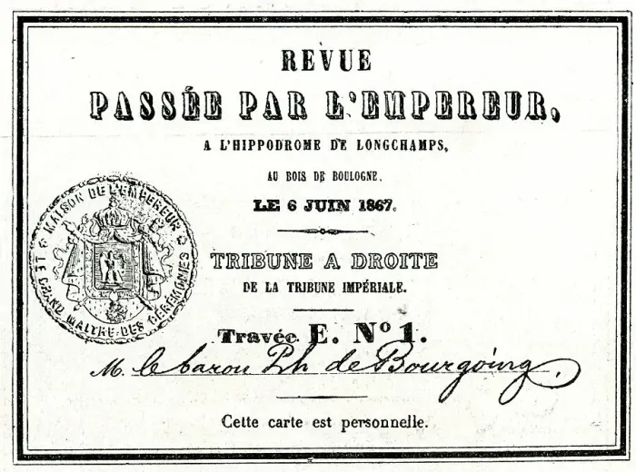Framed Print : Ticket for Longchamps Hippodrome, 6 June 1867