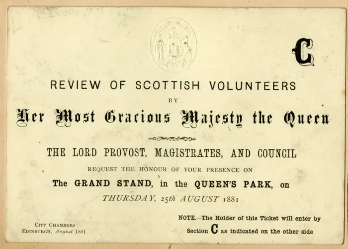 Framed Print : Ticket to Review of Scottish Volunteers, Edinburgh, Scotland Framed Print : Ticket to Review of Scottish Volunteers, Edinburgh, Scotland
