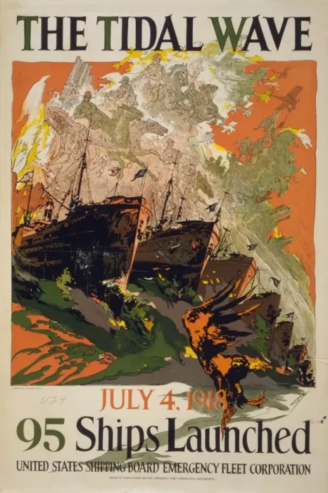 Framed Print : The tidal wave - July 4, 1918, 95 ships launched Framed Print : The tidal wave - July 4, 1918, 95 ships launched