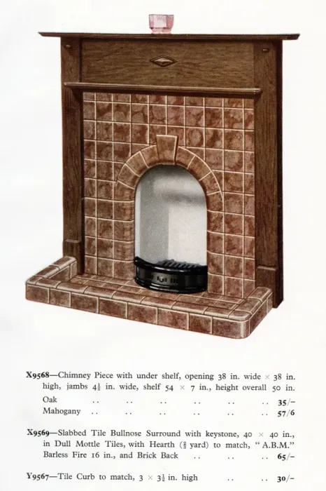Framed Print : Tiled fireplace with wooden surround 1936 Framed Print : Tiled fireplace with wooden surround 1936