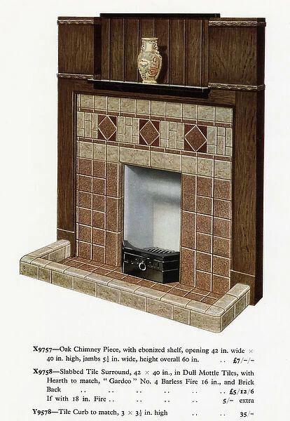 Tiled fireplace with wooden surround 1936