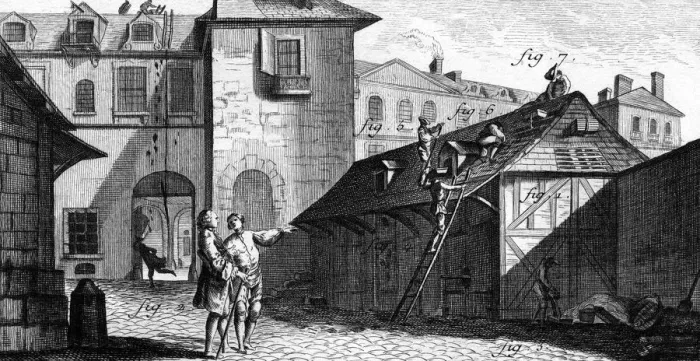 Framed Print : Tiling a Roof, France Framed Print : Tiling a Roof, France
