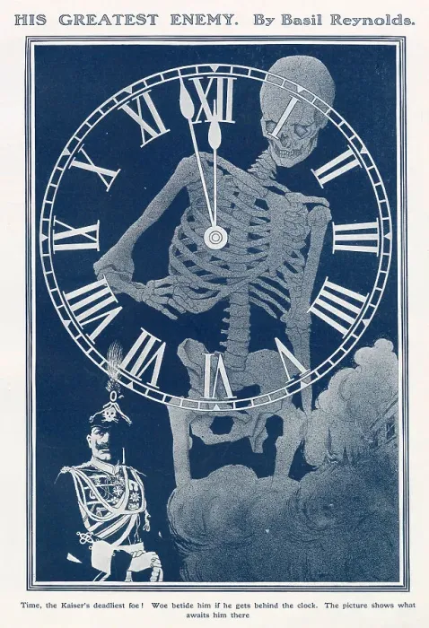 Framed Print : Time, the Kaiser's deadliest foe! Woe betide him if he gets behind the clock. The picture shows what awaits him there. A rather dark depiction of the fate awaiting the German Emperor Framed Print : Time, the Kaiser's deadliest foe! Woe betide him if he gets behind the clock. The picture shows what awaits him there. A rather dark depiction of the fate awaiting the German Emperor