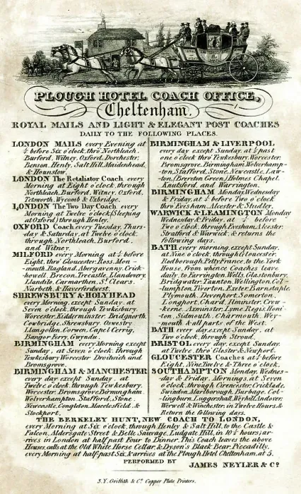 Framed Print : Timetable, Plough Hotel Coach Office, Cheltenham Framed Print : Timetable, Plough Hotel Coach Office, Cheltenham