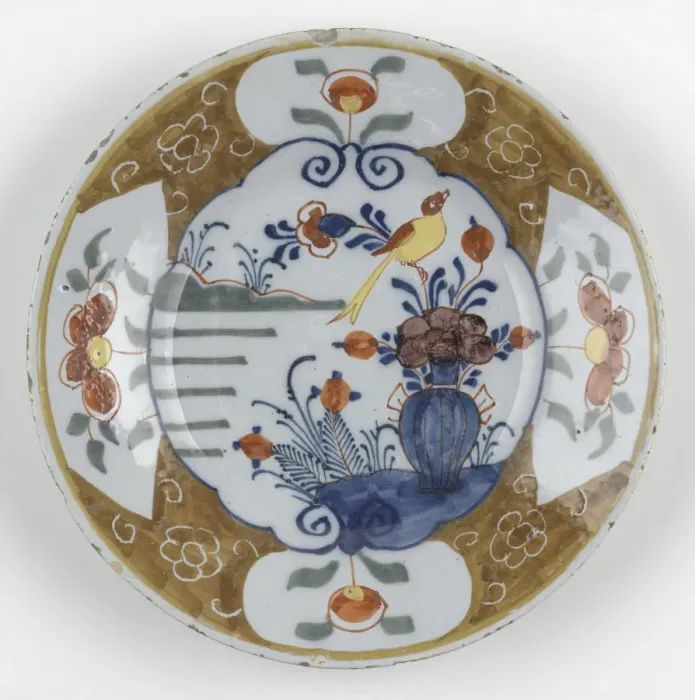 Framed Print : Plate. Tin-glazed earthenware plate with polychrome decoration Framed Print : Plate. Tin-glazed earthenware plate with polychrome decoration