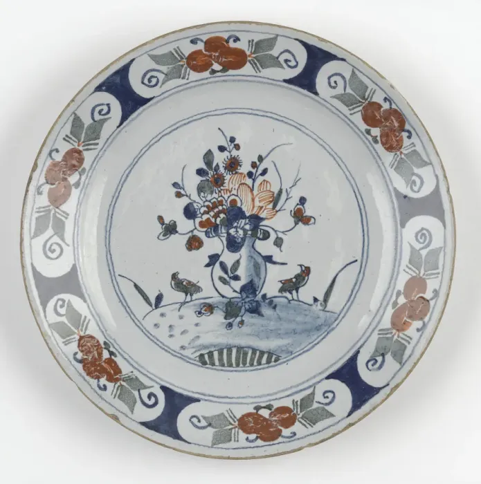 Framed Print : Plate. Tin-glazed earthenware plate with polychrome decoration Framed Print : Plate. Tin-glazed earthenware plate with polychrome decoration
