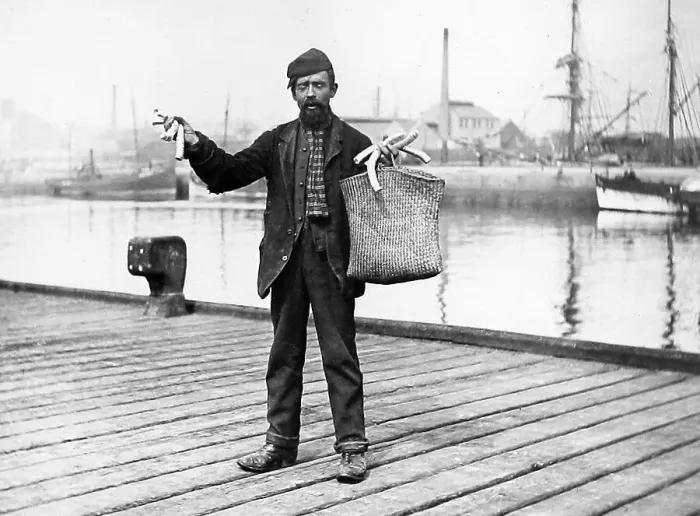 Framed Print : A tin pipe lid seller (for fishermen's pipes) Framed Print : A tin pipe lid seller (for fishermen's pipes)
