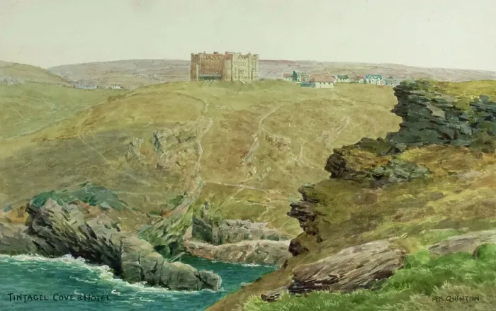 Framed Print : Tintagel Cove and Hotel, Cornwall Framed Print : Tintagel Cove and Hotel, Cornwall