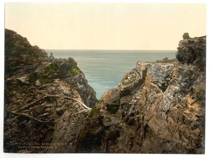 Framed Print : Tintagel, King Arthurs Castle from valley, II, Cornwall, En Framed Print : Tintagel, King Arthurs Castle from valley, II, Cornwall, En