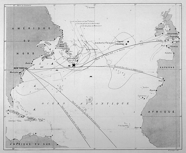 Titanic / Pilot Chart. Pilot chart showing the intended journey of the Titanic