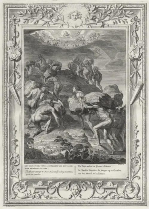 Framed Print : TITANS. The Titans - a race of giants - seek to scale the heavens by piling Framed Print : TITANS. The Titans - a race of giants - seek to scale the heavens by piling