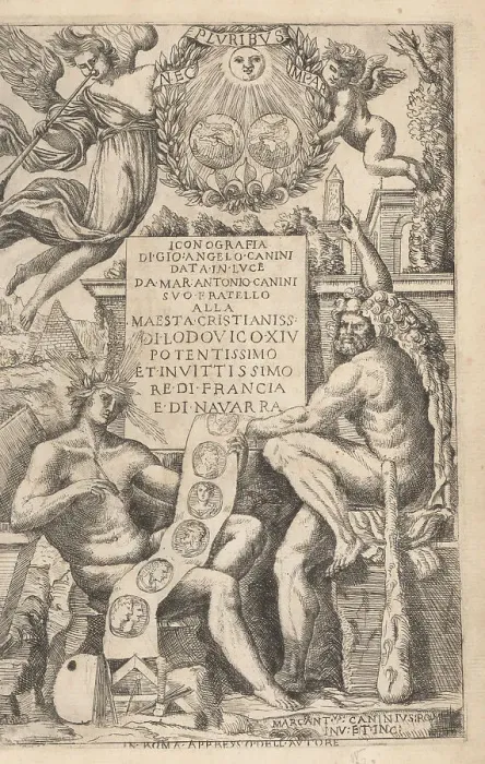 Framed Print : Title page with allegorical figures from Iconografia