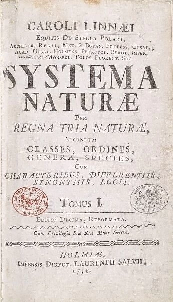 Title page from Carl Linnaeuss Systema Naturae (1758)