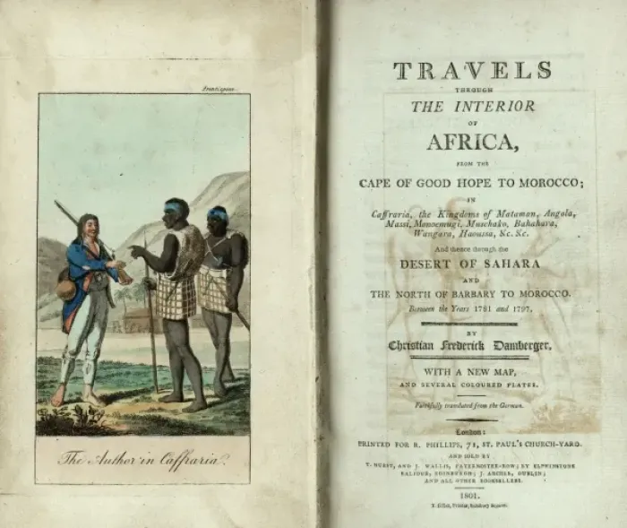 Framed Print : Title page and frontispiece, Travels through Africa Framed Print : Title page and frontispiece, Travels through Africa