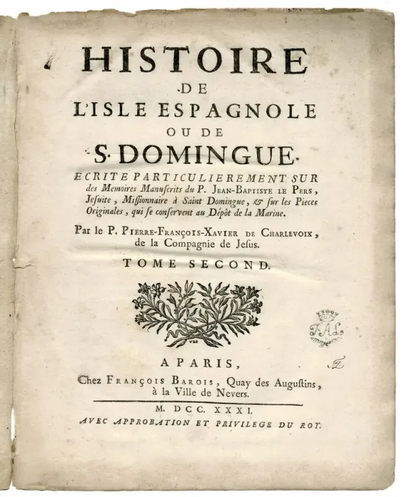 Framed Print : Title page, Histoire de l Isle Espagnole ou de S. Domingue Framed Print : Title page, Histoire de l Isle Espagnole ou de S. Domingue