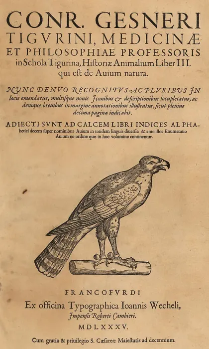 Framed Print : Title page with vignette of hawk from Conrad Gessner's Historiae Framed Print : Title page with vignette of hawk from Conrad Gessner's Historiae