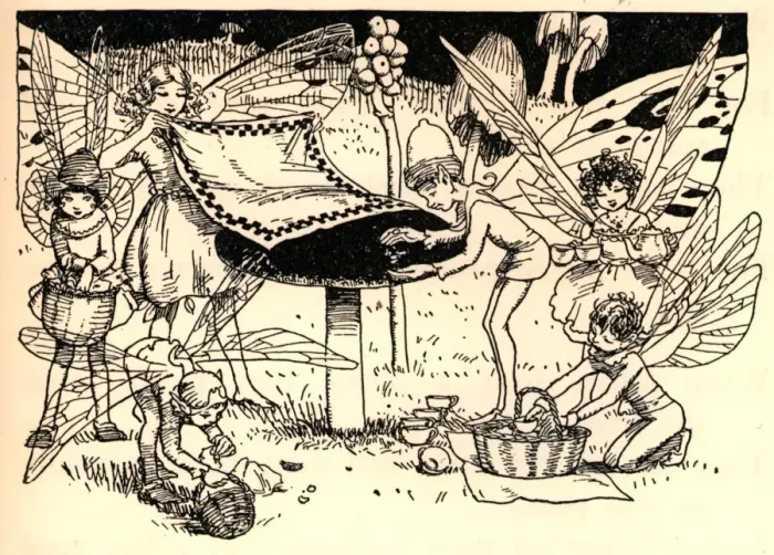 Framed Print : Toadstool fairies. Pen & ink Framed Print : Toadstool fairies. Pen & ink