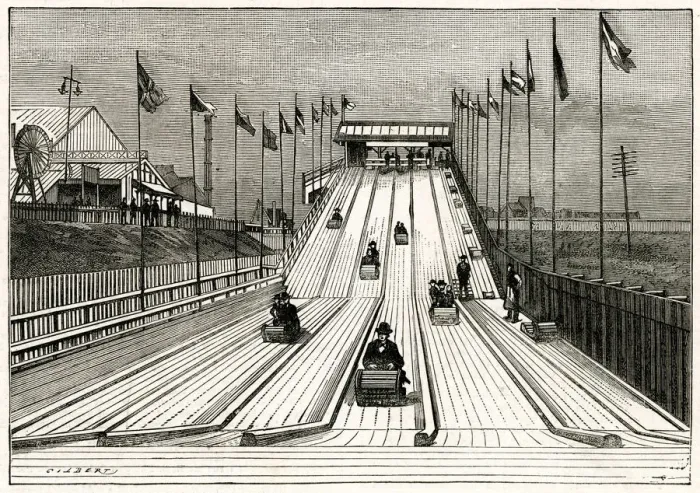 Framed Print : Tobogganing at the Liverpool Exhibition 1886 Framed Print : Tobogganing at the Liverpool Exhibition 1886