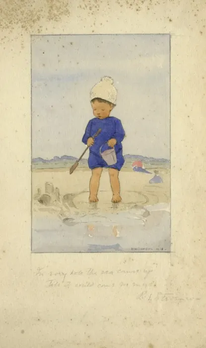 Framed Print : Toddler with bucket and spade by Muriel Dawson Framed Print : Toddler with bucket and spade by Muriel Dawson
