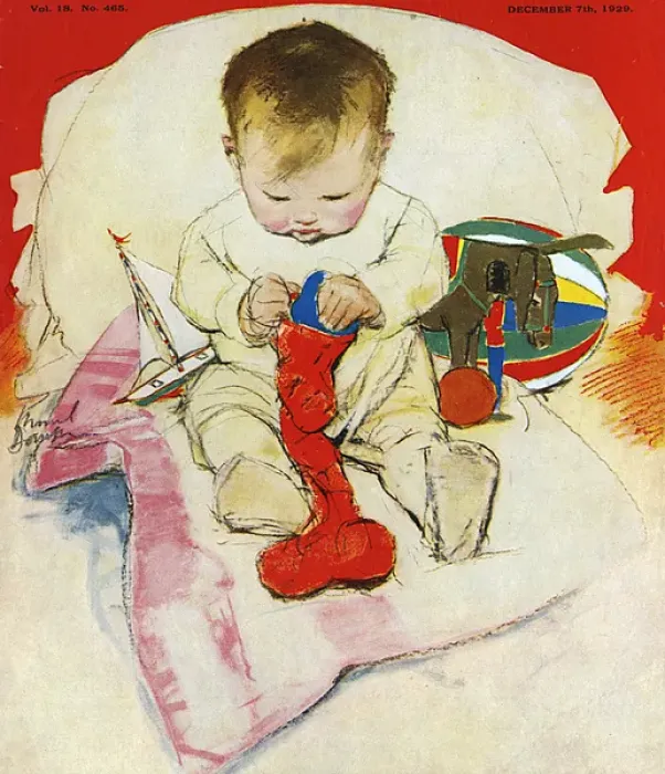 Framed Print : Toddler with Christmas stocking by Muriel Dawson Framed Print : Toddler with Christmas stocking by Muriel Dawson