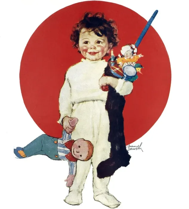 Framed Print : Toddler with Christmas stocking by Muriel Dawson Framed Print : Toddler with Christmas stocking by Muriel Dawson