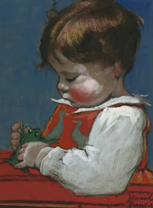 Framed Print : Toddler with frog by Muriel Dawson Framed Print : Toddler with frog by Muriel Dawson