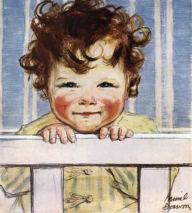 Framed Print : Toddler looking over side of cot by Muriel Dawson Framed Print : Toddler looking over side of cot by Muriel Dawson