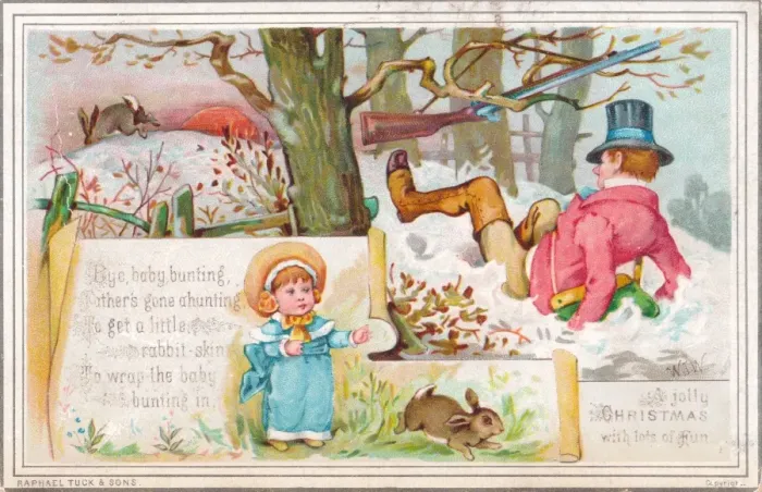 Framed Print : Toddler with nursery rhyme scene on a Christmas card Framed Print : Toddler with nursery rhyme scene on a Christmas card