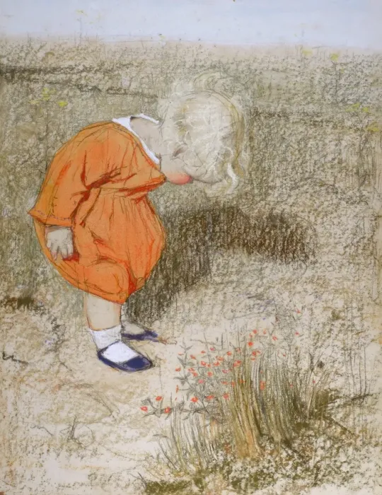 Framed Print : Toddler in orange dress by Muriel Dawson Framed Print : Toddler in orange dress by Muriel Dawson
