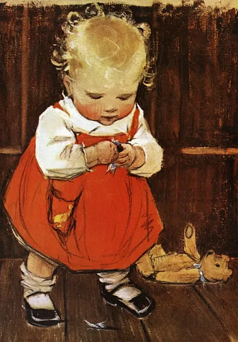Framed Print : Toddler in a red smock by Muriel Dawson Framed Print : Toddler in a red smock by Muriel Dawson