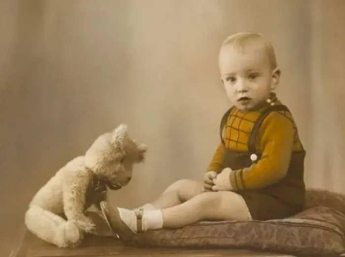 Framed Print : Toddler with Teddy C1936 Framed Print : Toddler with Teddy C1936
