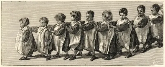 Framed Print : Toddlers in a line Framed Print : Toddlers in a line