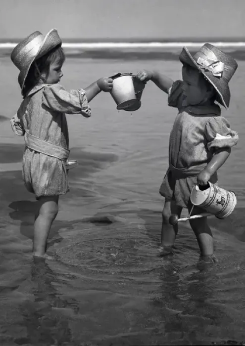 Framed Print : Two toddlers paddling in the sea Framed Print : Two toddlers paddling in the sea