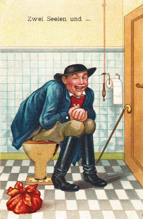 Framed Print : Toilet humour on a German greetings card Framed Print : Toilet humour on a German greetings card