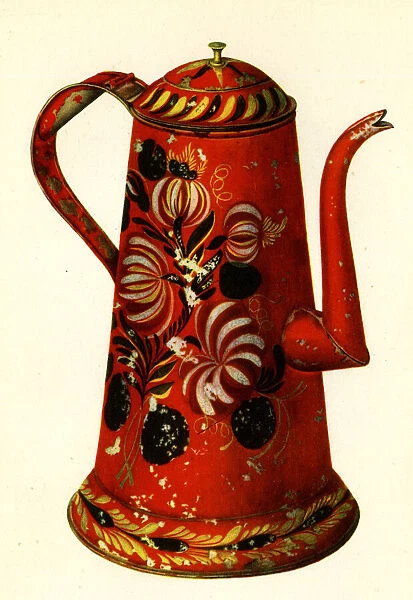 Toleware coffee pot, hand painted