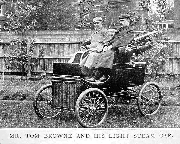 Tom Browne in his Light steam car, early 1900s