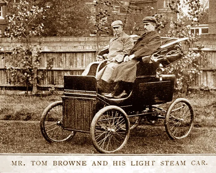 Framed Print : Tom Browne in his Light steam car, early 1900s Framed Print : Tom Browne in his Light steam car, early 1900s