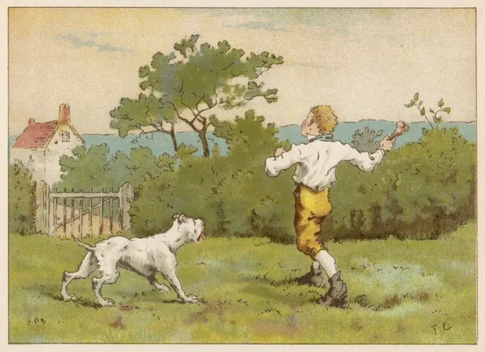 Framed Print : Tom the Pipers Son throws a bone for a dog