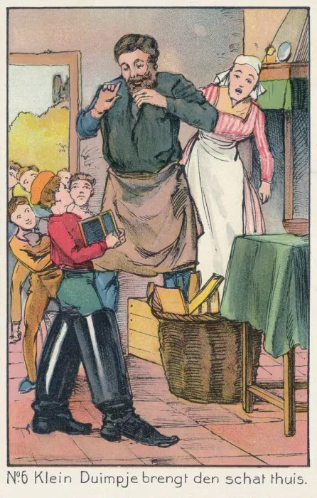 Framed Print : Tom Thumb. The sixth of six scenes from Tom Thumb, a traditional fairy tale