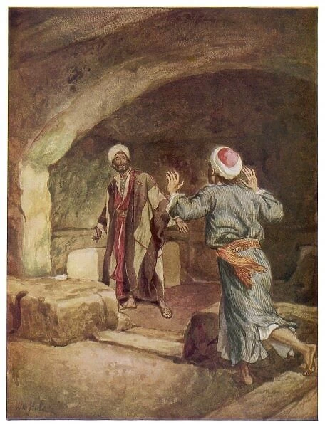 The Empty Tomb. The disciples Simon Peter and John see Jesus's empty tomb