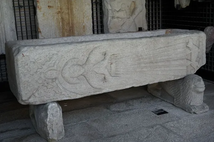 Framed Print : Tomb with depiction of a recumbent female figure and a dog Framed Print : Tomb with depiction of a recumbent female figure and a dog
