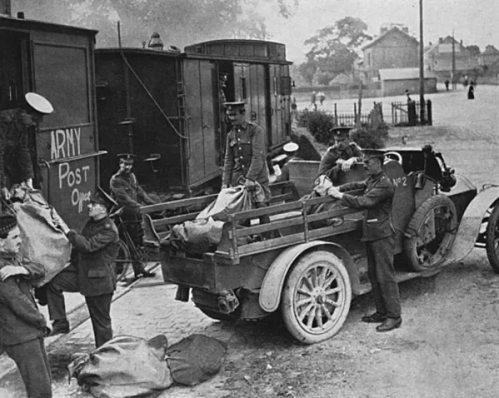 Framed Print : Tommys Letter Bag, Arrival of Post at the Front, WW1 Framed Print : Tommys Letter Bag, Arrival of Post at the Front, WW1