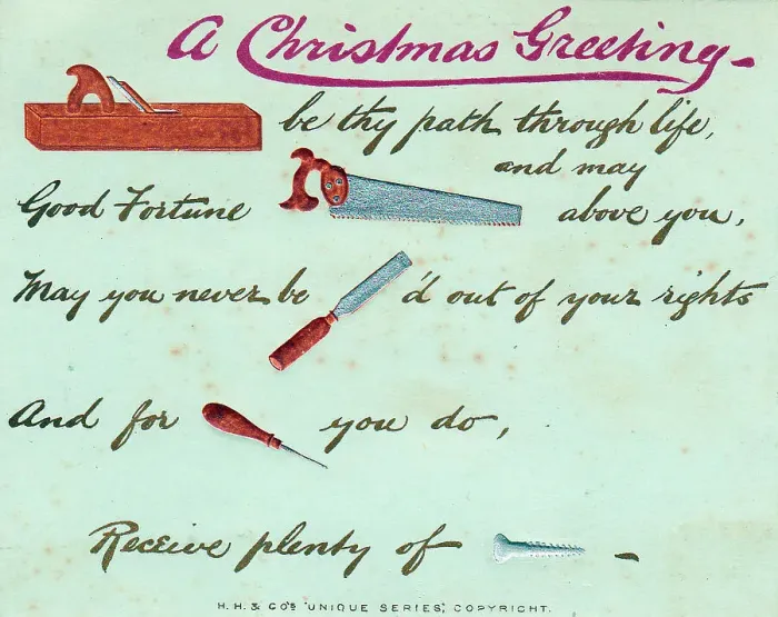 Framed Print : Tools with comic verse on a Christmas card Framed Print : Tools with comic verse on a Christmas card