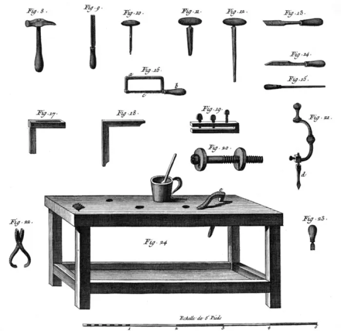 Framed Print : Tools for making musical instruments, c. 1750 Framed Print : Tools for making musical instruments, c. 1750