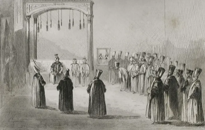Framed Print : Topkapi Palace. Audience of a European ambassador, 1788 Framed Print : Topkapi Palace. Audience of a European ambassador, 1788