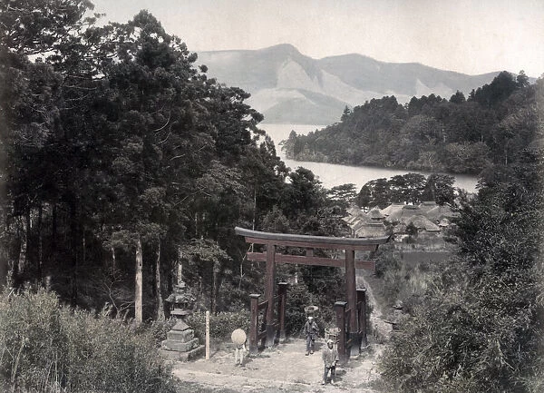 Torii beside the lake, Hakone, Japan, c. 1880 s