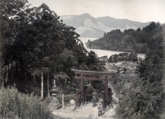 Framed Print : Torii beside the lake, Hakone, Japan, c. 1880 s Framed Print : Torii beside the lake, Hakone, Japan, c. 1880 s
