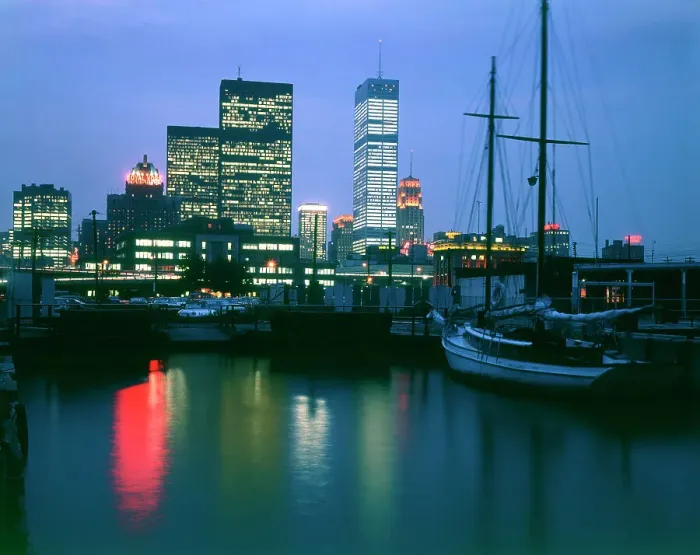 Framed Print : Toronto, Ontario, Canada - The Skyline and Harbour Illuminated Date: circa 1970s Framed Print : Toronto, Ontario, Canada - The Skyline and Harbour Illuminated Date: circa 1970s